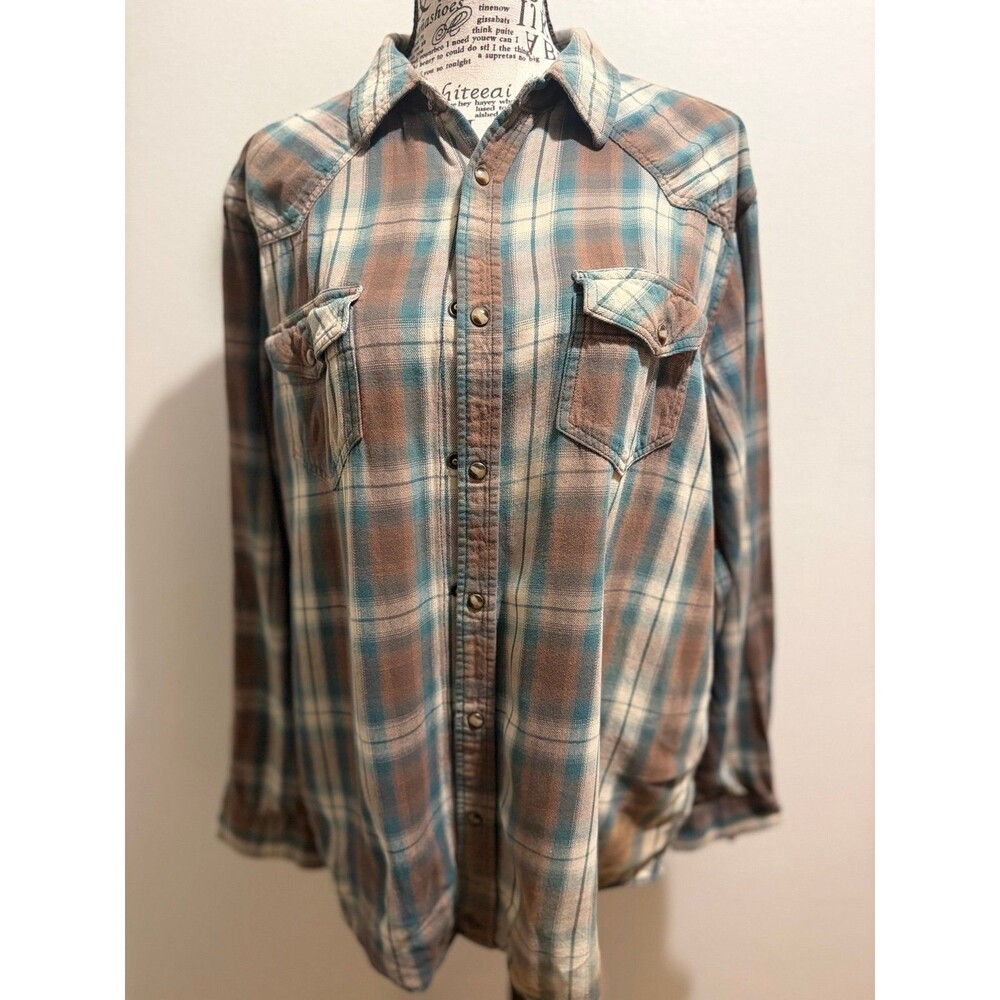 Vintage Style Cody James Plaid Western Barn Shirt Regular Fit Size L